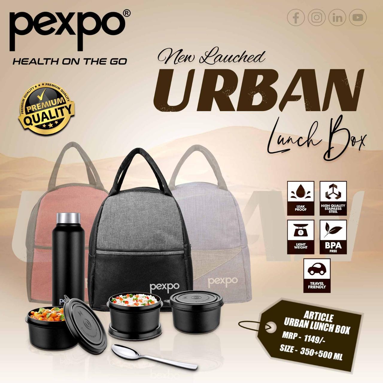 AM2229 Pexpo Urban Lunch Box with 3 Containers 350ml, Bottle 750ml ,1 Spoon & ElegantBag