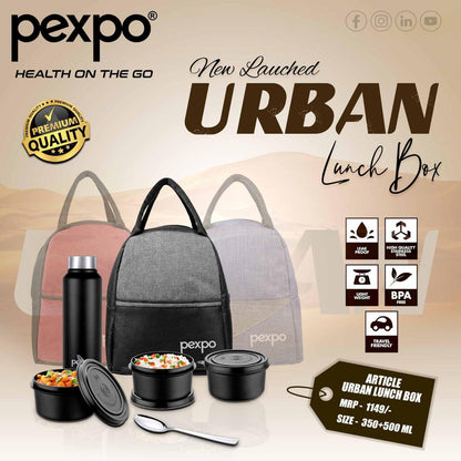 AM2229 Pexpo Urban Lunch Box with 3 Containers 350ml, Bottle 750ml ,1 Spoon & ElegantBag
