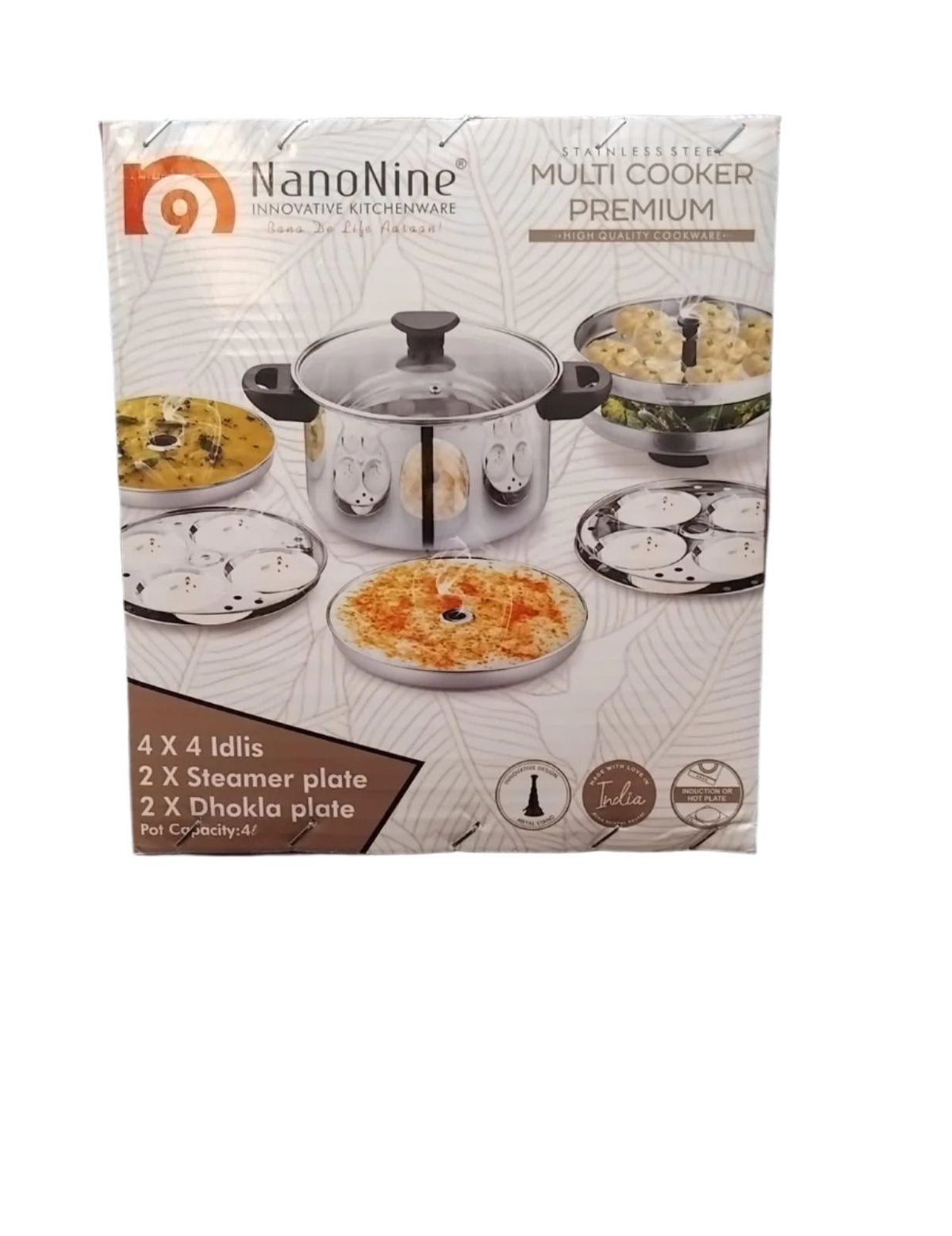 AM2232 NanoNine Stainless Steel Multi Cooker, Idli/Dhokla/Momos Maker & Steamer (16idlis,2 Patra Plates, 1 Mini Idli Plate)
