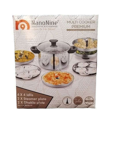 AM2232 NanoNine Stainless Steel Multi Cooker, Idli/Dhokla/Momos Maker & Steamer (16idlis,2 Patra Plates, 1 Mini Idli Plate)