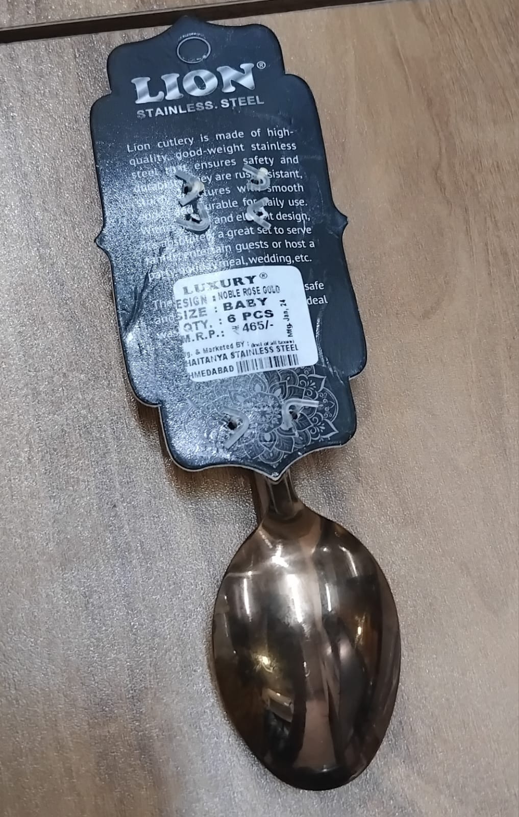AM2368 Lion Stainless Steel Luxury Noble Gold Baby Spoon 6Pcs