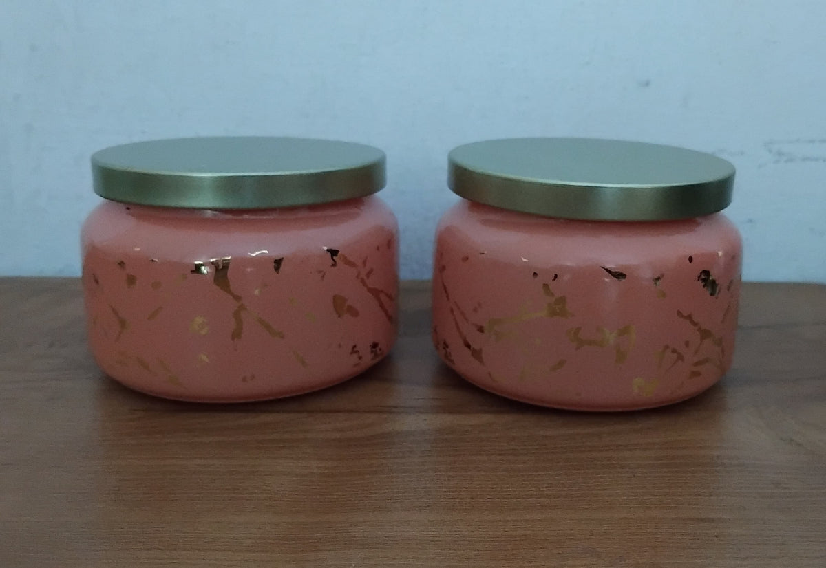 AM3068 Belcasa jars tableware Small Round Printed Glass Jar Set