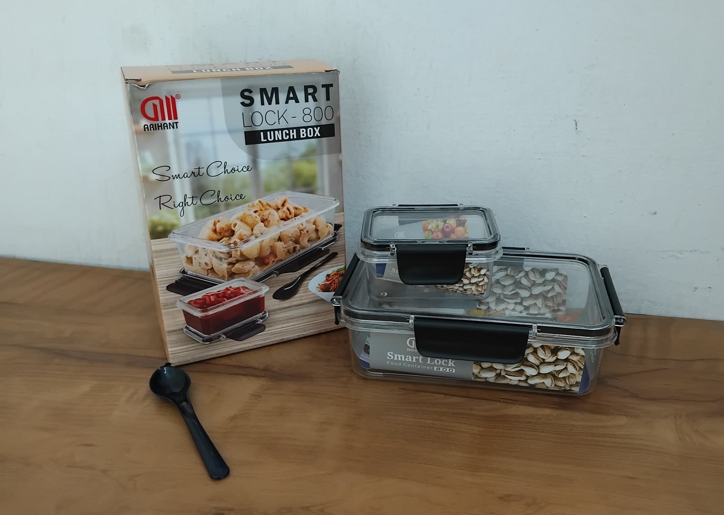 AM3257 Smart Lock 800ml & 250ml Lunch Box with 1 Pcs Spoon Pack Of 3 Piece