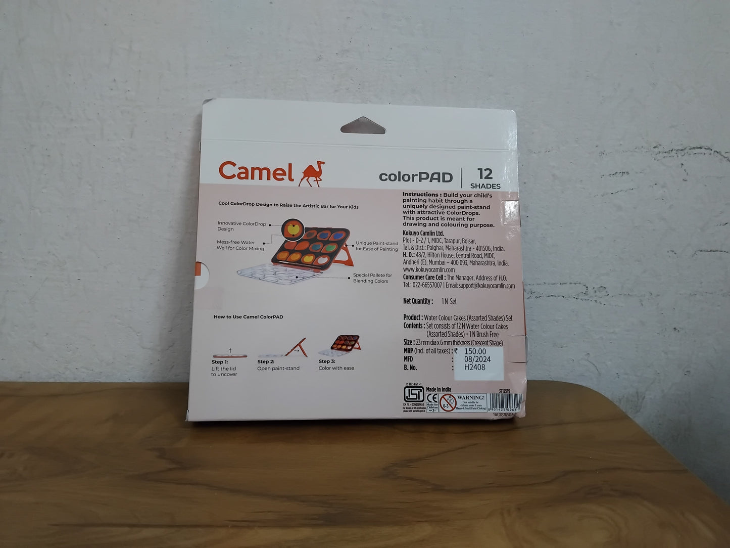AM3307 Camel ColorPad Watercolor Cake with Paint Brush 12 Shade