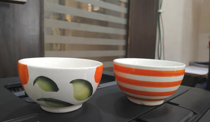 AM2988 Serving Mixing Mini Bowl, Hand Painted Ceramic 1 Pcs Soup Pudding Bowl White Blue Bands 1 Pcs