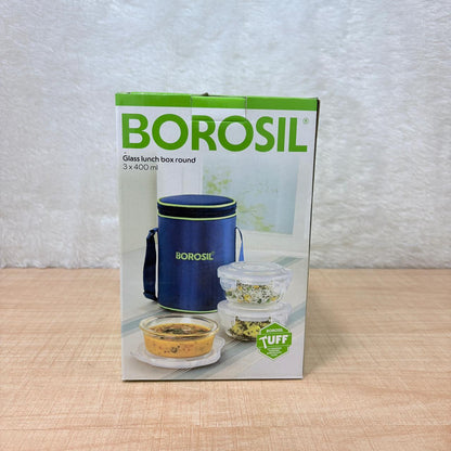 AM3695 Borosil Round 400ml Microwavable Lunch Box Set Of 3