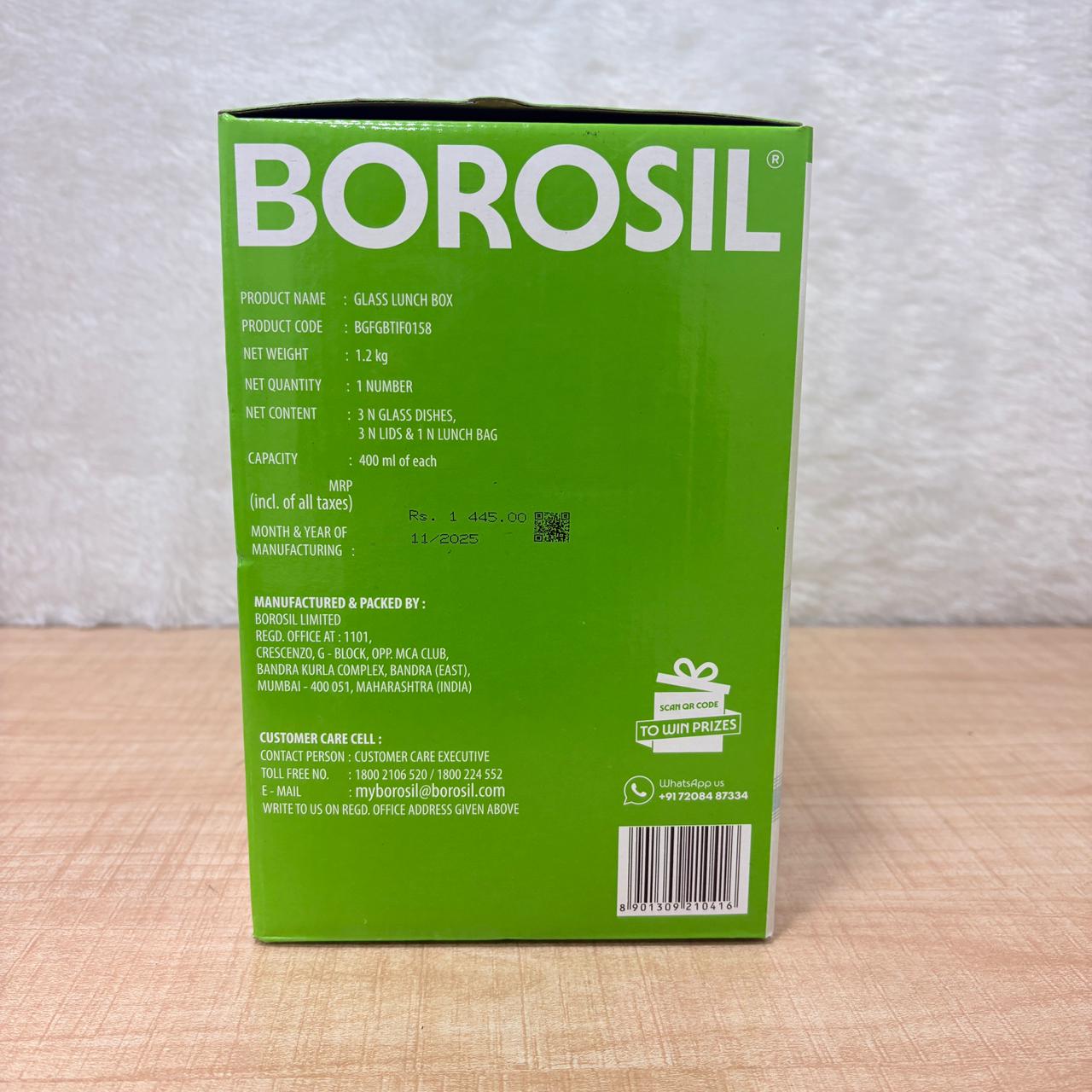 AM3695 Borosil Round 400ml Microwavable Lunch Box Set Of 3