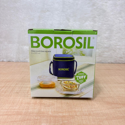 AM3696 Borosil 320ml Square Lunch Box with Bag Set of 2
