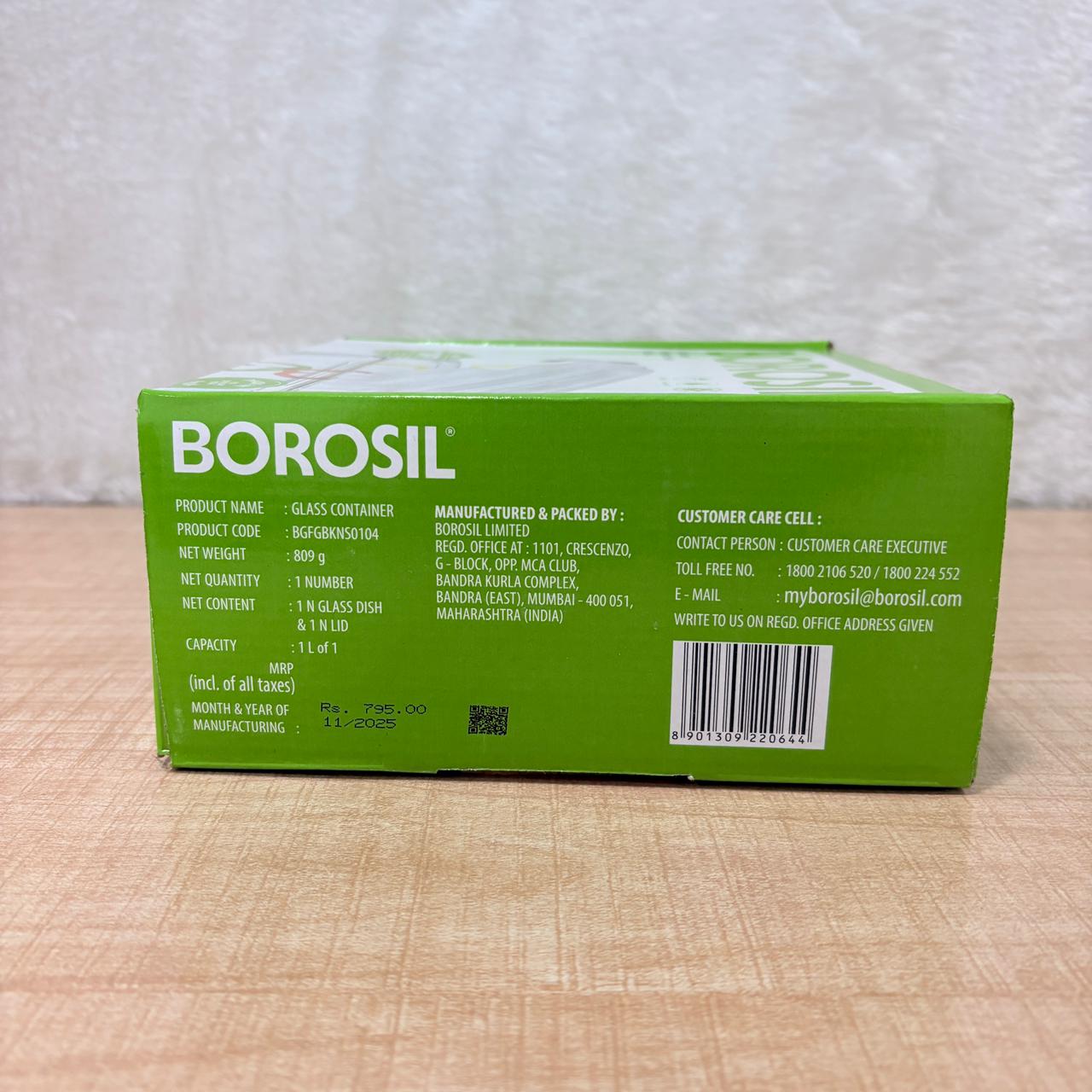 AM6195 Borosil Klip N Store Square Glass Container - 1 Ltr with Air Tight Lid