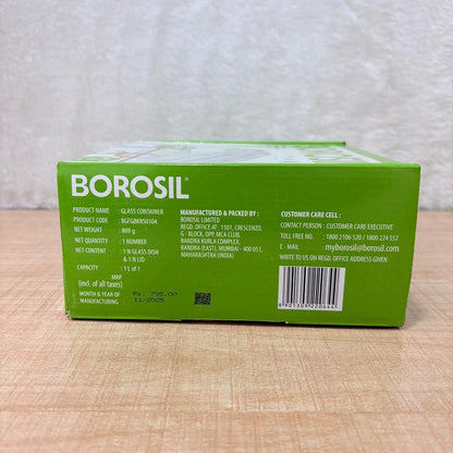 AM6195 Borosil Klip N Store Square Glass Container - 1 Ltr with Air Tight Lid