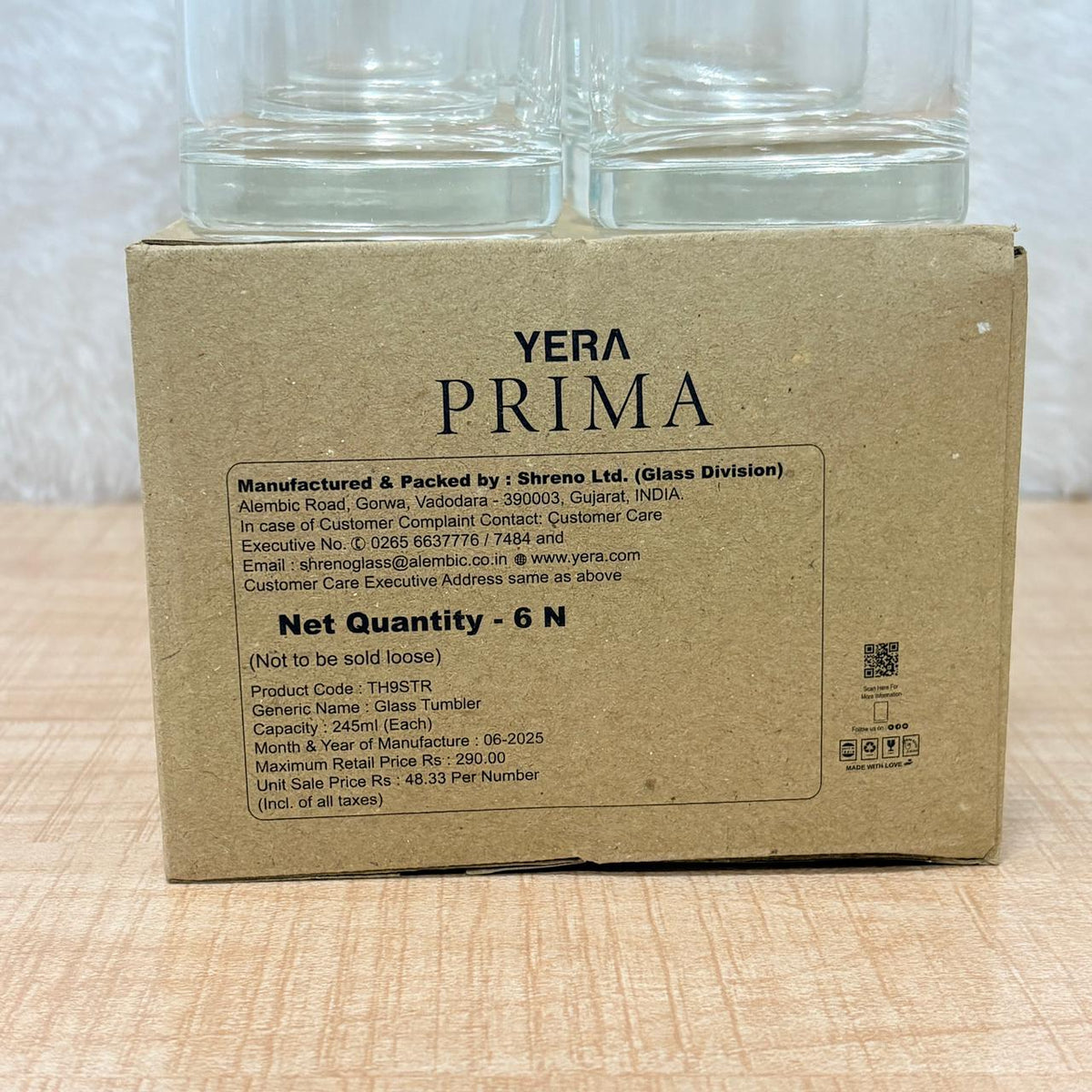 AM5207 YERA Prima AQUA Water Glass- Set of 6 Pcs - Each 245ml