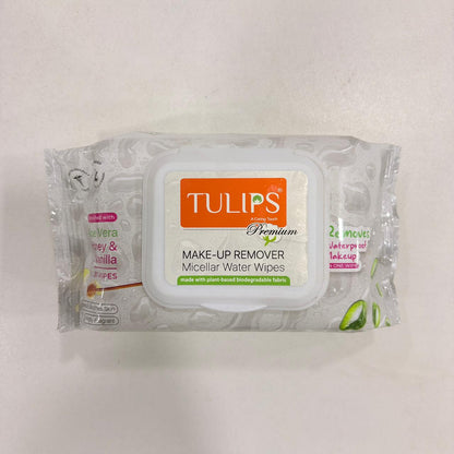 AM2936 Tulips Premium Waterproof Makeup Remover Micellar Water Wipes 30 wipes each pack Remover face, eyes & lips makeup Aloevera extracts