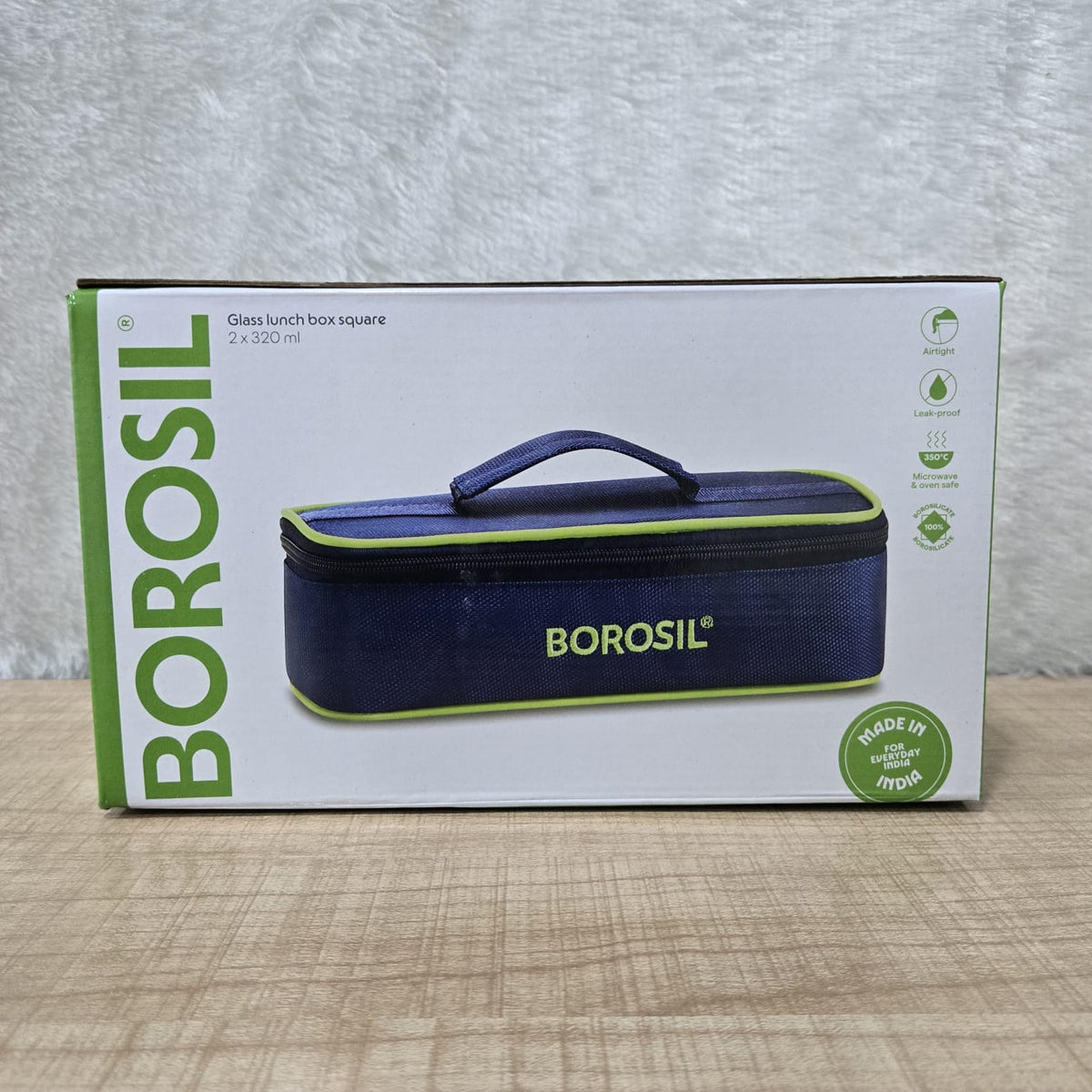 AM3697 Borosil Square 320ml Lunchbox with Bag Set of 2
