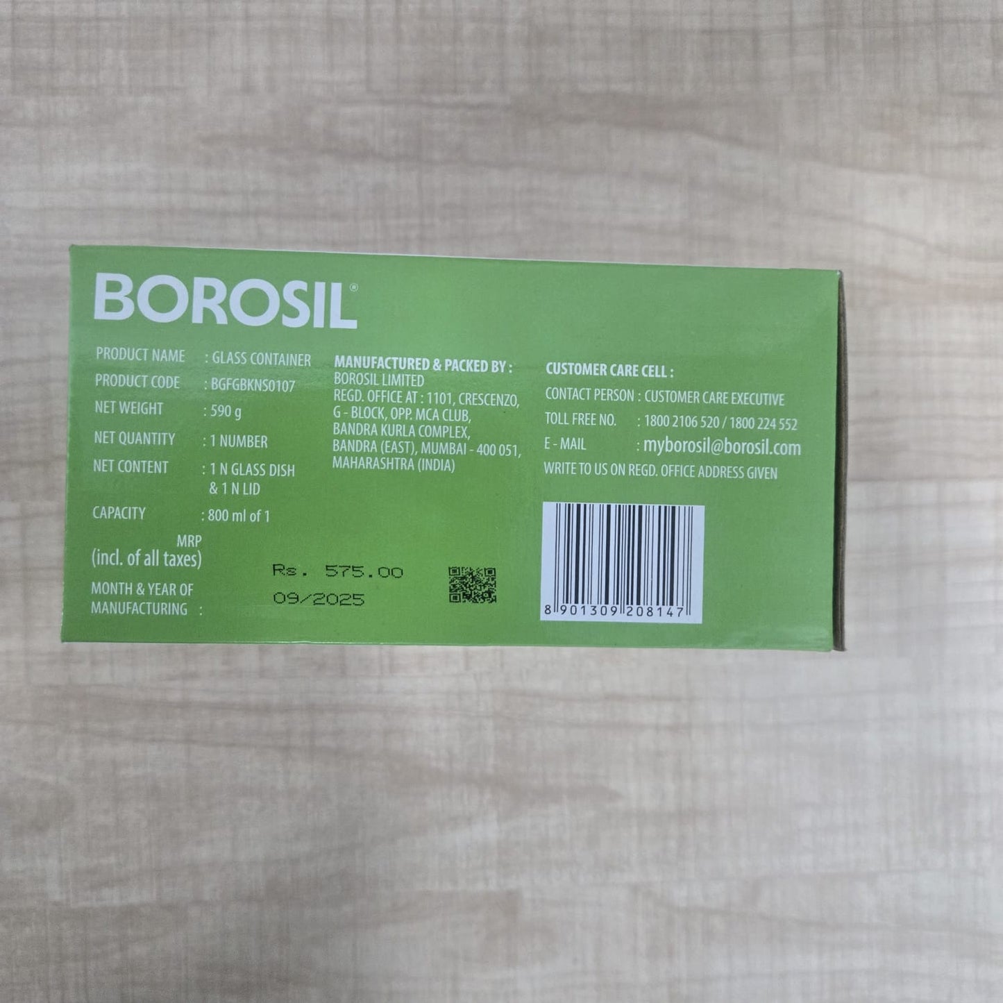 AM6194 Borosil Klip N Store Square Glass Container - 800 ml with Air Tight Lid