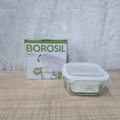 AM6194 Borosil Klip N Store Square Glass Container - 800 ml with Air Tight Lid