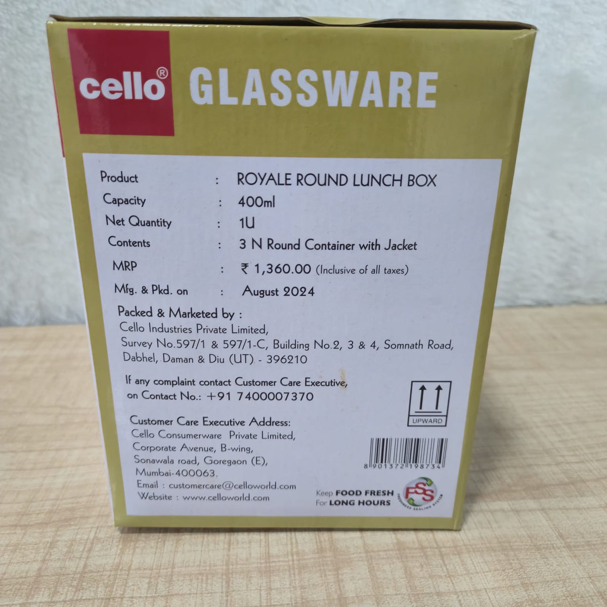 AM0651 CELLO Royale Round Glass Lunch Box 3Pcs Set (400 ml)