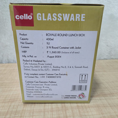 AM0651 CELLO Royale Round Glass Lunch Box 3Pcs Set (400 ml)