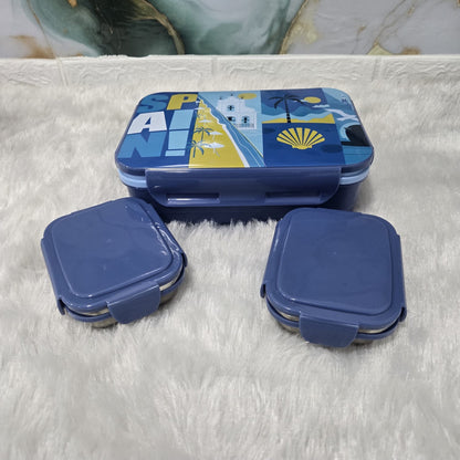 AM3647 Rishabh Milano Steel Lunch Box With Spoon 2 containers