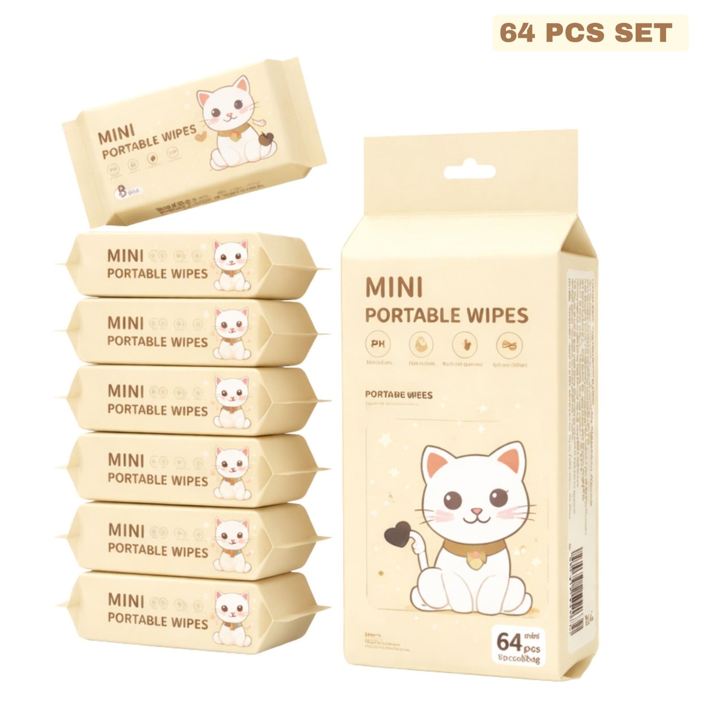 AM6413 Mini Baby Wipes Disposable Portable Pocket Water Wipes (64 Wipes X 1 Pack)