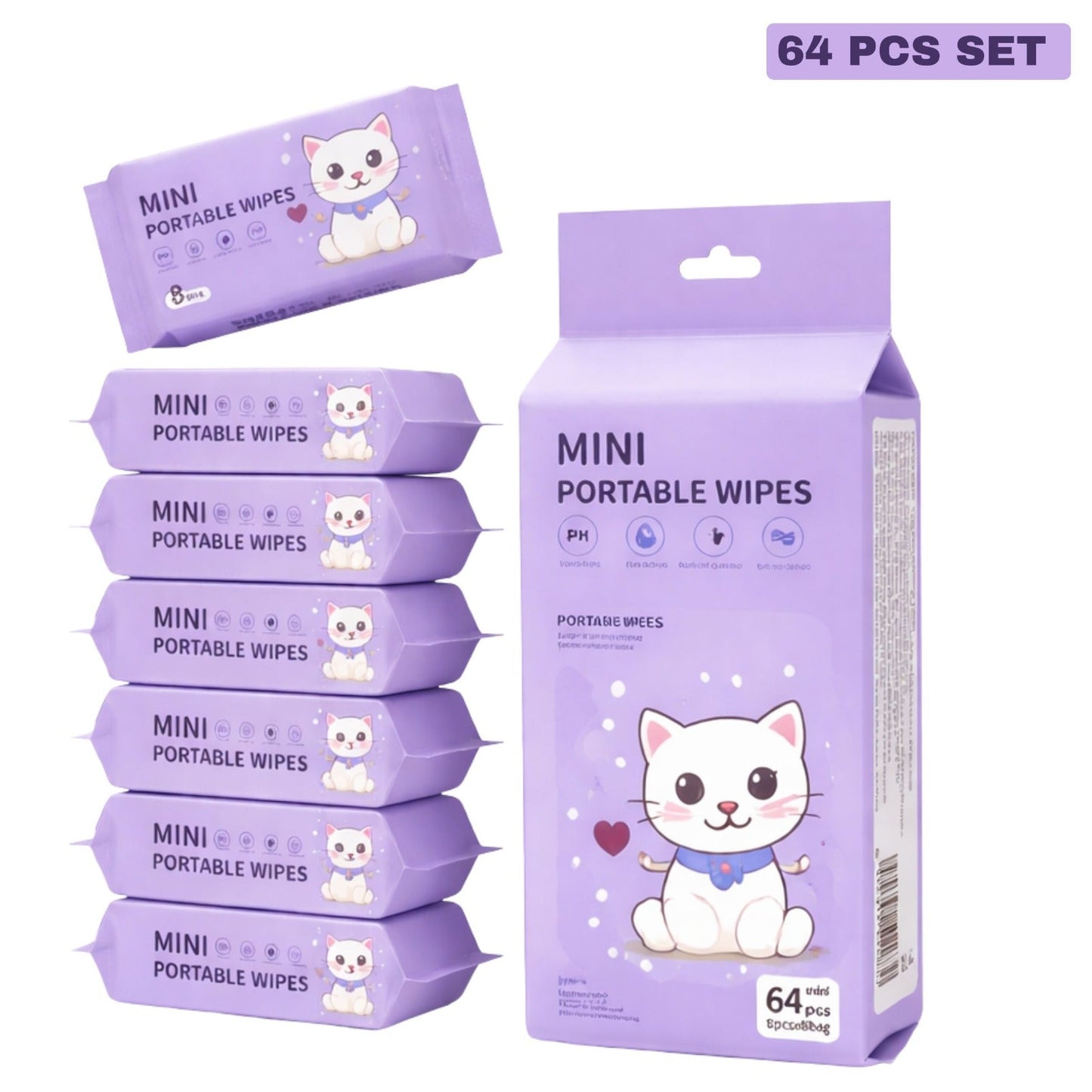 AM6413 Mini Baby Wipes Disposable Portable Pocket Water Wipes (64 Wipes X 1 Pack)