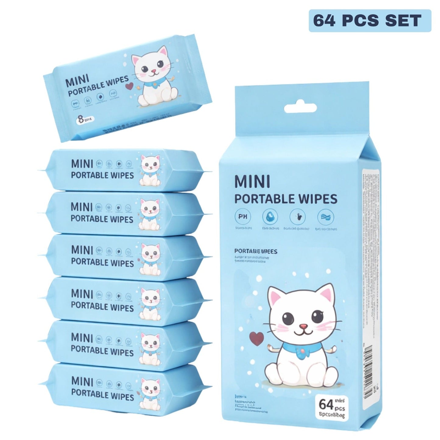 AM6413 Mini Baby Wipes Disposable Portable Pocket Water Wipes (64 Wipes X 1 Pack)