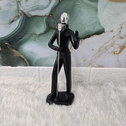 AM6133 Modern MicMan Singer Figurine Showpiece – White & Silver Decorative Idol