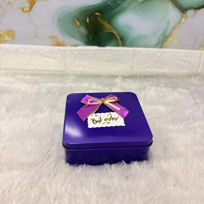 AM7457 Square Metal Gift Tin Box with Decorative Bow and "Best Wishes" Label
