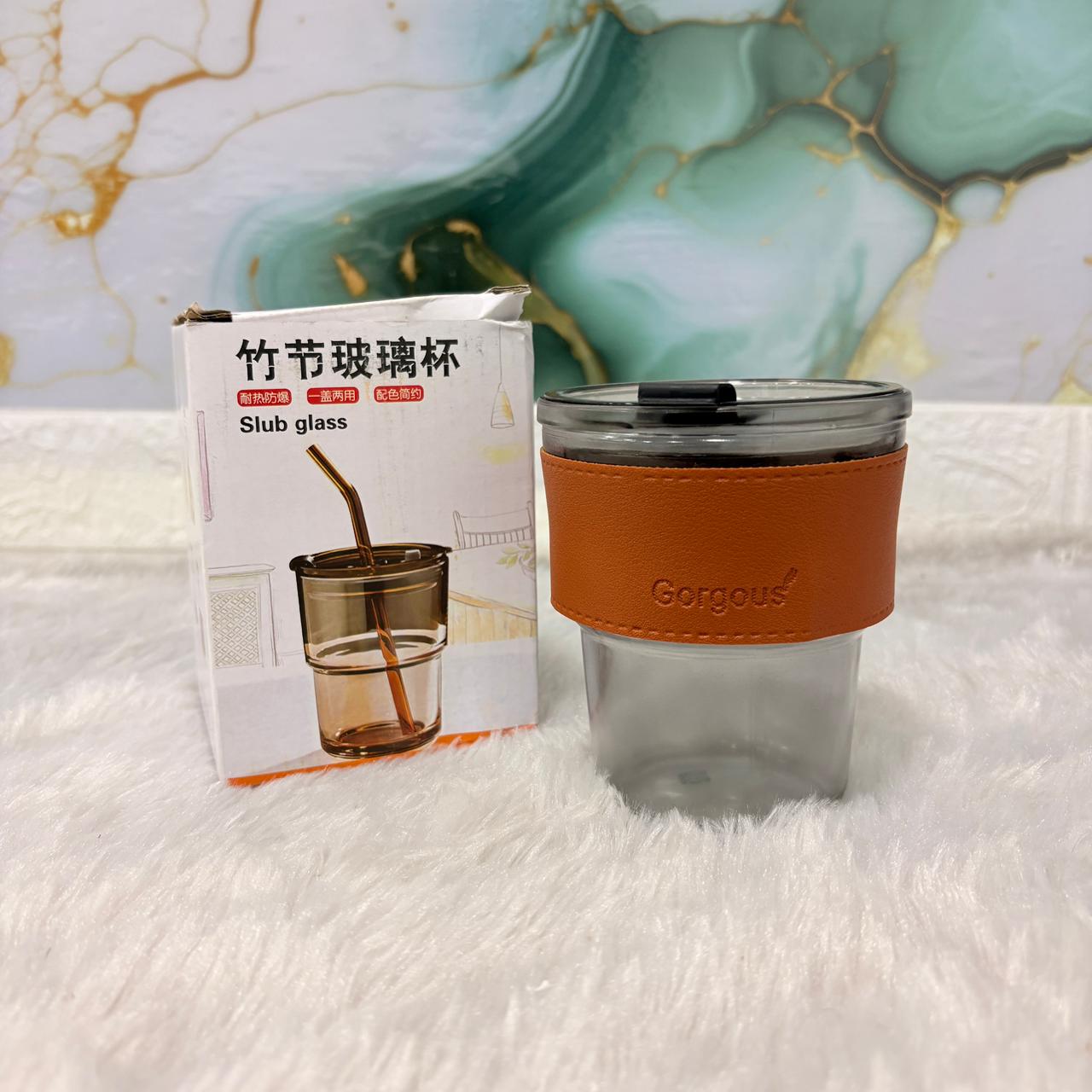 AM7459 Glass Tumbler with Glass Straw and Lid