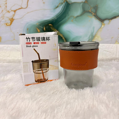AM7459 Glass Tumbler with Glass Straw and Lid