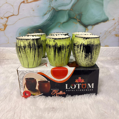AM3042 Lotum Royal Stoneware Exclusive Kulhar Mix Design Handcrafted Ceramic 6 Piece