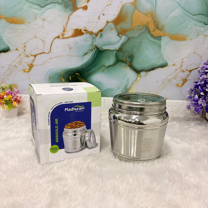 AM7490 Madhuram Marigold Stainless Steel Storage Jar with Transparent Lid (No.2)
