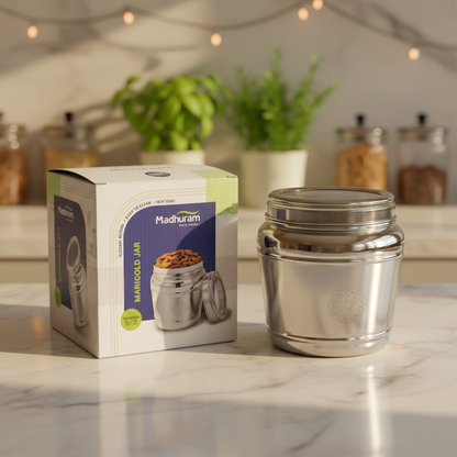 AM7490 Madhuram Marigold Stainless Steel Storage Jar with Transparent Lid (No.2)