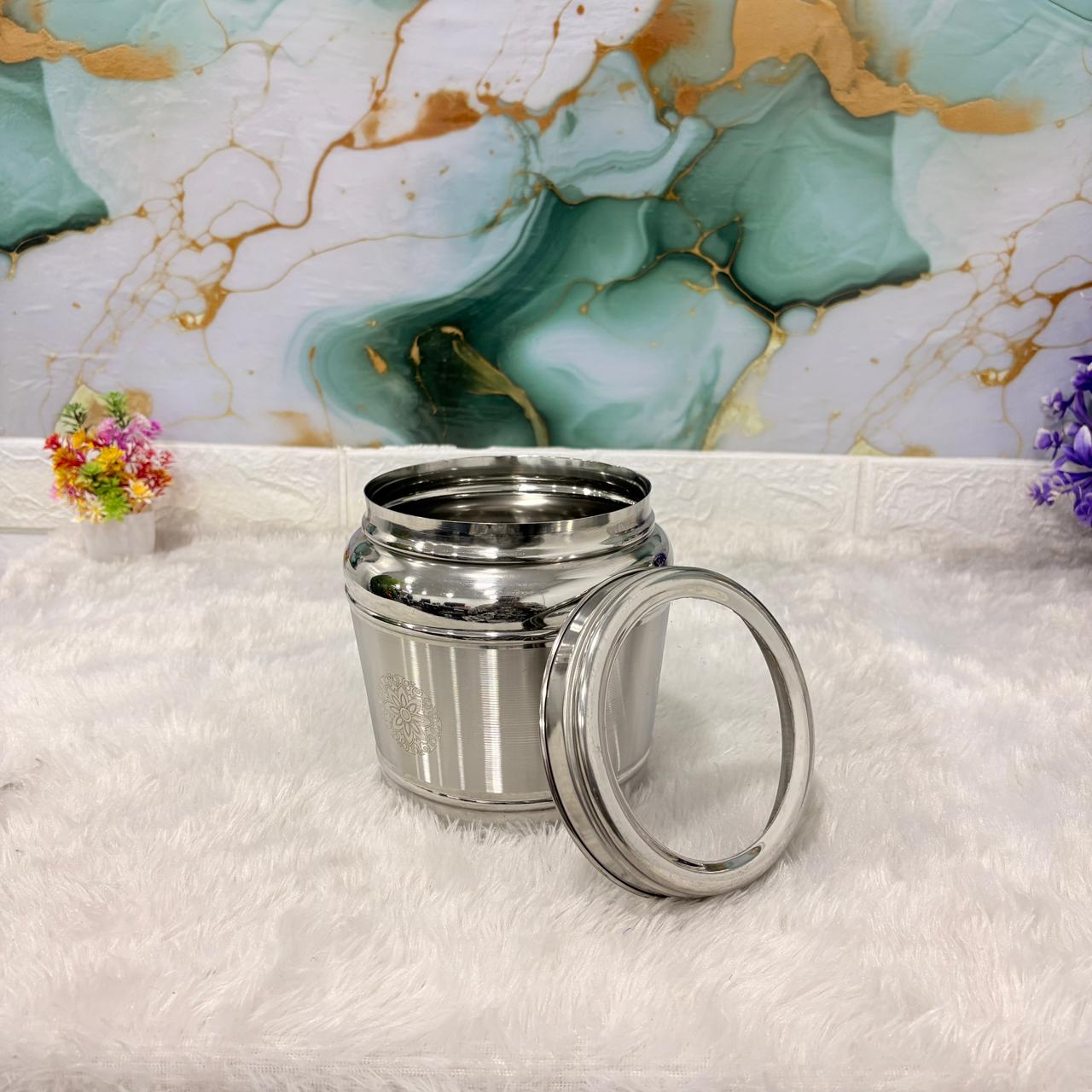 AM7490 Madhuram Marigold Stainless Steel Storage Jar with Transparent Lid (No.2)