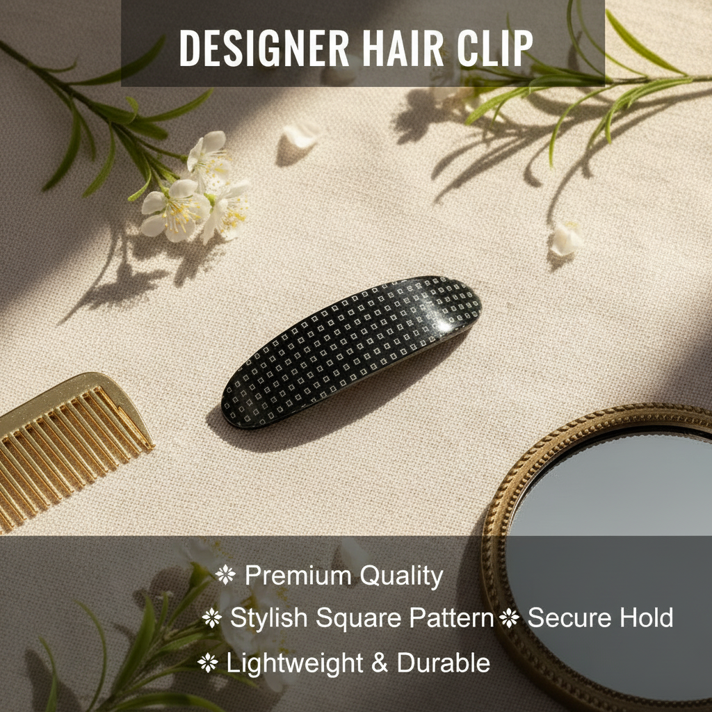 AM7569 Rivine Premium Matte Finish Tic Tac Hair Clips for Women & Girls - 1-Pcs (Black)