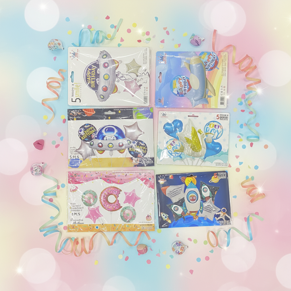 AM7677 Theme Foil Balloon Decoration Set Pack of Five for Kids Birthday Party Celebrations 1-Set