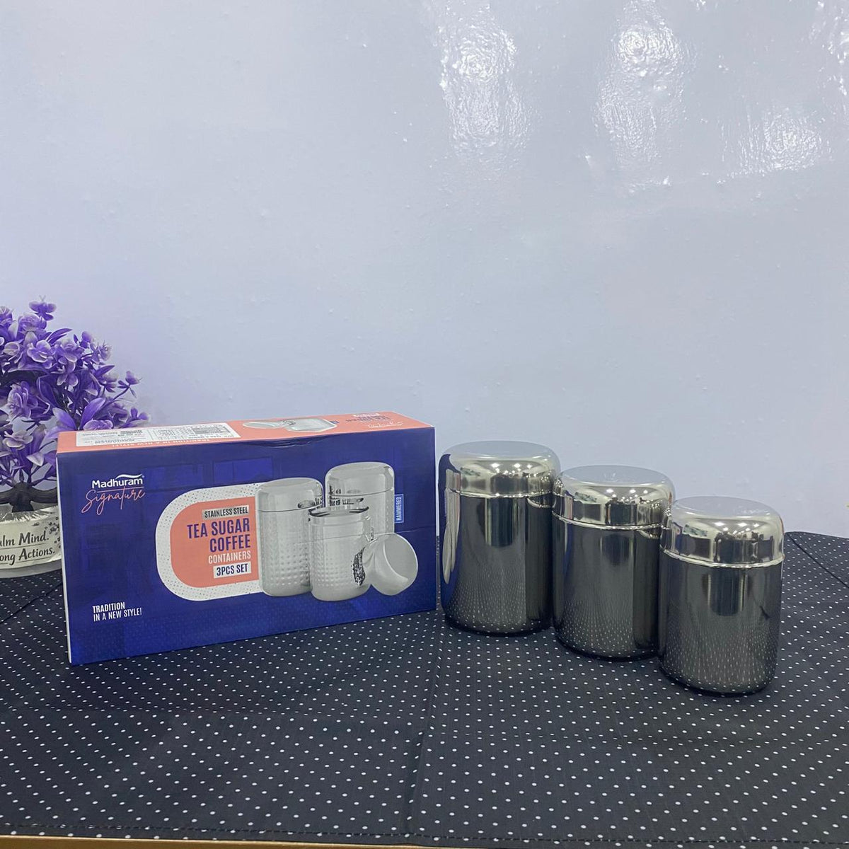 AM6009 Madhuram Stainless Steel Tea Sugar & Coffee Container (Pack of 3)