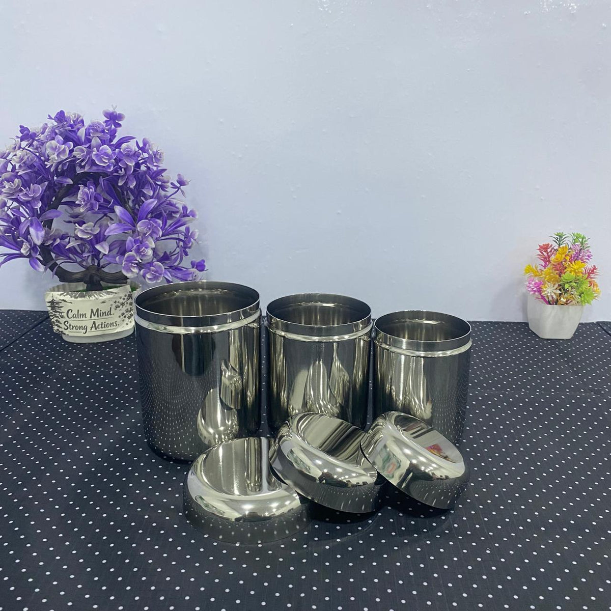 AM6009 Madhuram Stainless Steel Tea Sugar & Coffee Container (Pack of 3)