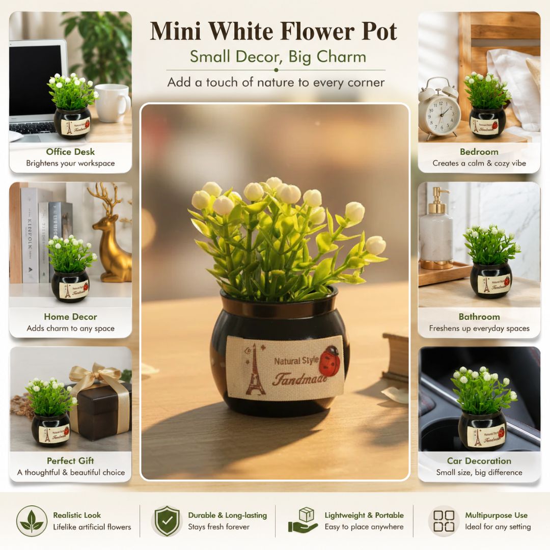 AM7724 ARTIFICIAL WHITE FLOWER POTTED PLANT WITH BLACK VASE FOR HOME OFFICE DECORATION