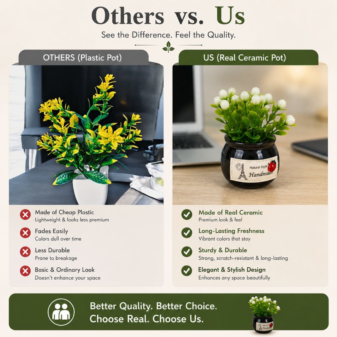 AM7724 ARTIFICIAL WHITE FLOWER POTTED PLANT WITH BLACK VASE FOR HOME OFFICE DECORATION