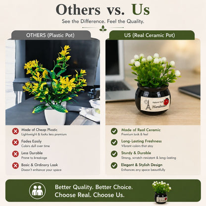 AM7724 ARTIFICIAL WHITE FLOWER POTTED PLANT WITH BLACK VASE FOR HOME OFFICE DECORATION