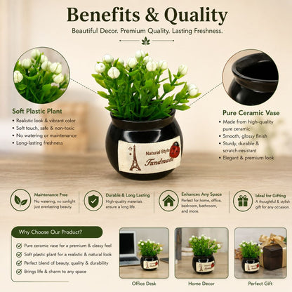 AM7724 ARTIFICIAL WHITE FLOWER POTTED PLANT WITH BLACK VASE FOR HOME OFFICE DECORATION