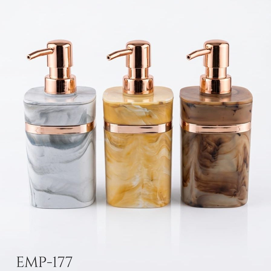 AM7786 ELEGANT MARBLE PATTERN SOAP DISPENSER WITH ROSE GOLD ACCENTS FOR MODERN BATHROOM DECOR