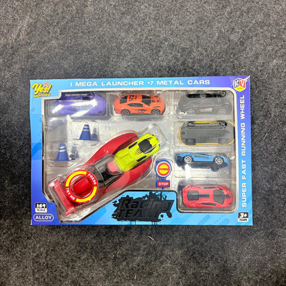 A06488 Racing Team 7-Piece Die-Cast Metal Car Set with Mega Launcher