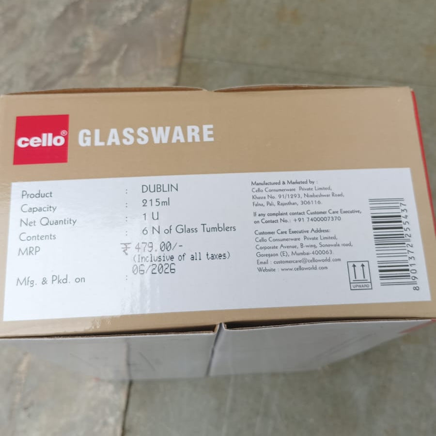 AM6563 Cello Dublin K-Series Glass Tumbler Set, 215ml (Set of 6)