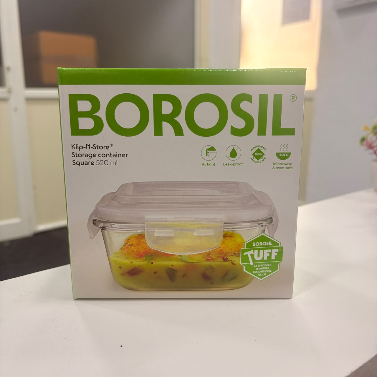 AM6193 Borosil Klip N Store Square Glass Container - 520 ml with Air Tight Lid