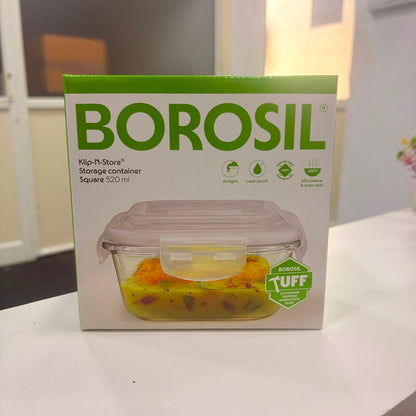 AM6193 Borosil Klip N Store Square Glass Container - 520 ml with Air Tight Lid