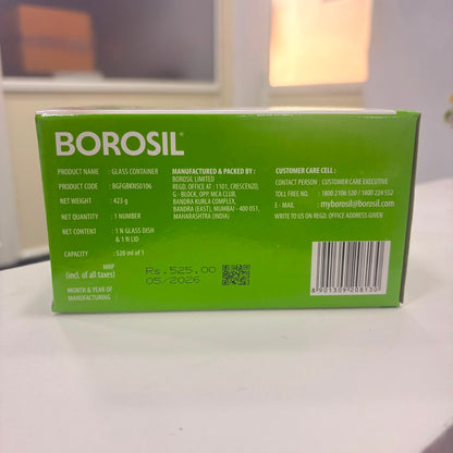 AM6193 Borosil Klip N Store Square Glass Container - 520 ml with Air Tight Lid