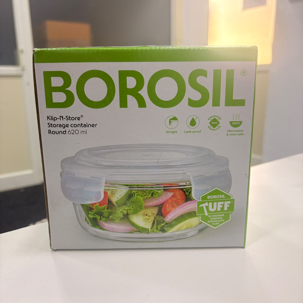 AM6196 Borosil Klip N Store Round Glass Container - 620 ml with Air Tight Lid