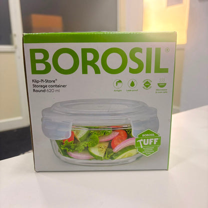AM6196 Borosil Klip N Store Round Glass Container - 620 ml with Air Tight Lid