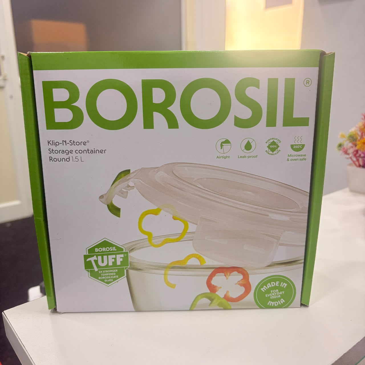 AM6198 Borosil Klip N Store Round Glass Container - 1.5 Ltr with Air Tight Lid